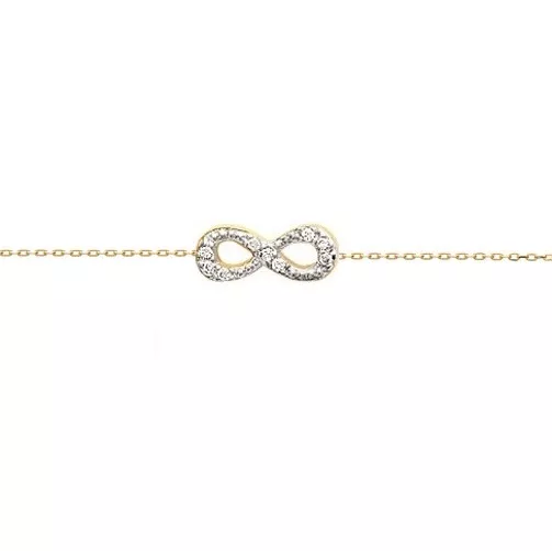 Bracelet Symbole Infini INFINITY + Zirconium 18 cm Bijoux en Plaqué OR  NEUF