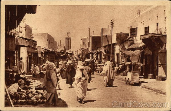 Morocco 1944 Rabat Rue El Gza LA Cigogne Postcard 6c stamp Vintage Post Card