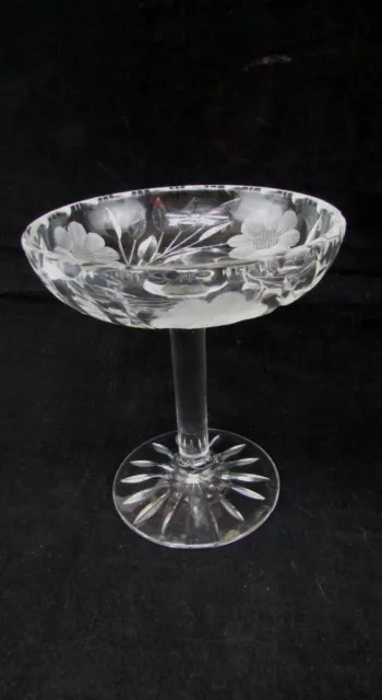 ABP CUT GLASS CRYSTAL SMALL FLORAL COMPOTE Nut/Candy Dish