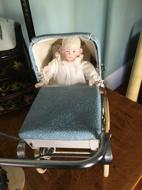 French Pram with Reproduction Antique  Doll