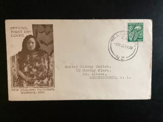 NZ 1935 GV 1/2d Fantail FDC , ‘Maori Maiden’ , Wellington CDS pmk (NZF175