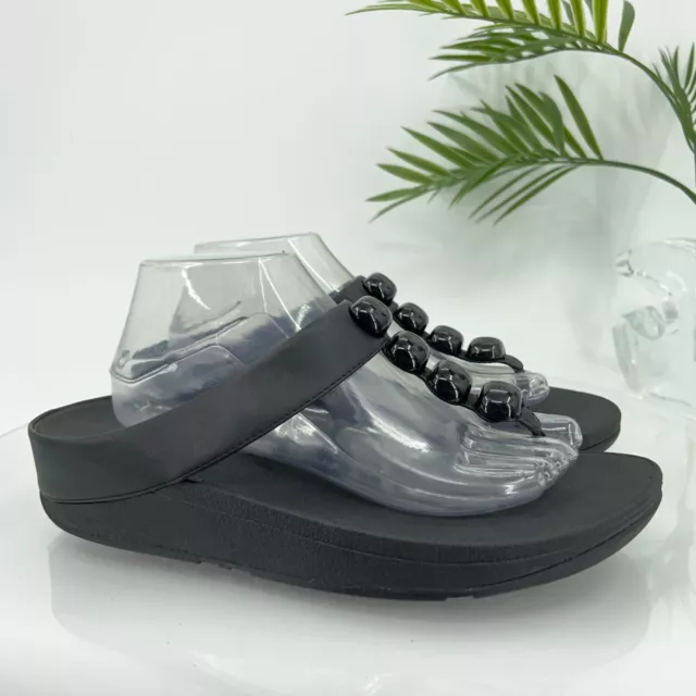 Fitflop Women's Rola Glitzy Thong Sandal Slide Size 11 Black Toe Post Flip Flop