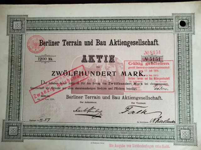 Berlin Terrain und Bau AG Aktie 1000 RM 1906 - Deko und gesucht !