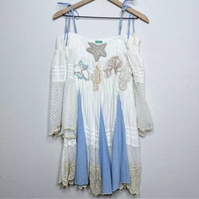Antica Sartoria by Giacomo Cinque Mini Dress White Boho Beaded Lace Cottage Core