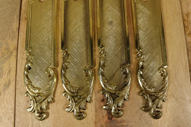Antique Style LOUIS XV French Gold Brass Metal Door Handle Finger Plate 2 Pairs 3