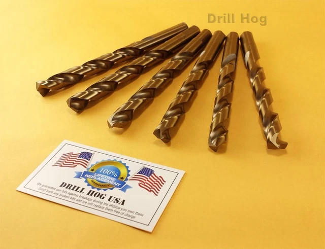 Drill Hog USA 1/2" Cobalt Drill Bits M42 Drill Bit 6 Pack Lifetime Warranty