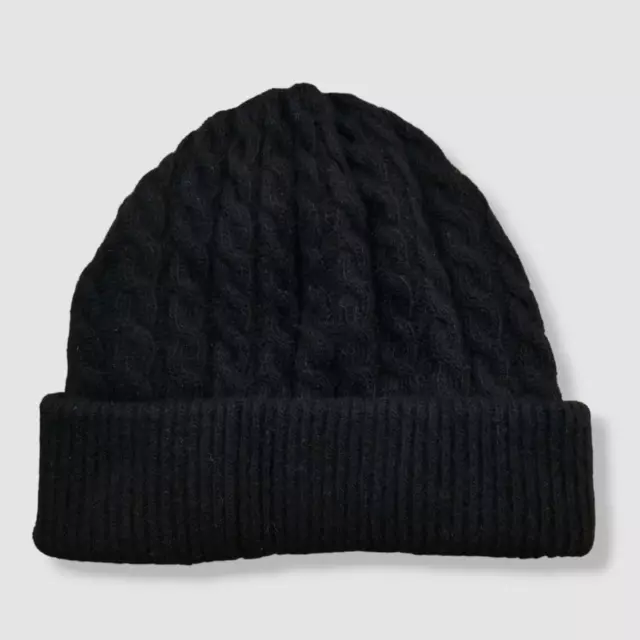 $120 Portolano Kid's Black Cashmere Cable Knit Beanie Hat One Size