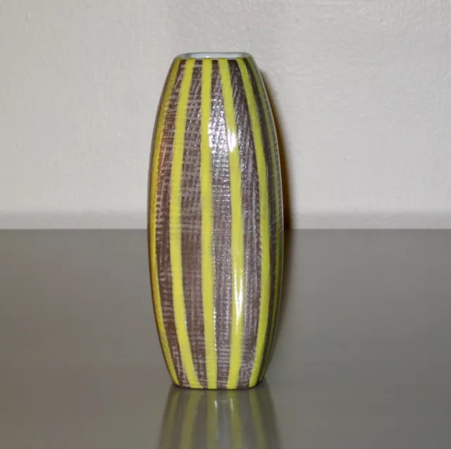 Upsala Ekeby Sweden Ceramic Pottery Presenta Yellow Stripe Vase Ingrid Atterberg