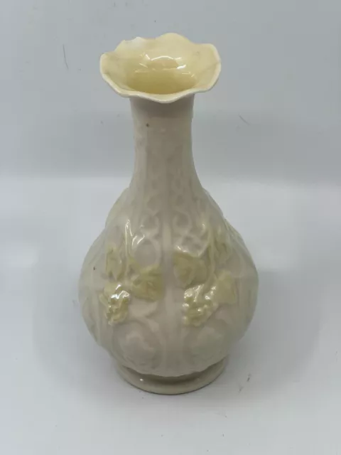 BELLEEK Ivy & Grape Cluster 7" Vase Made in Ireland - Yellow/Green Luster