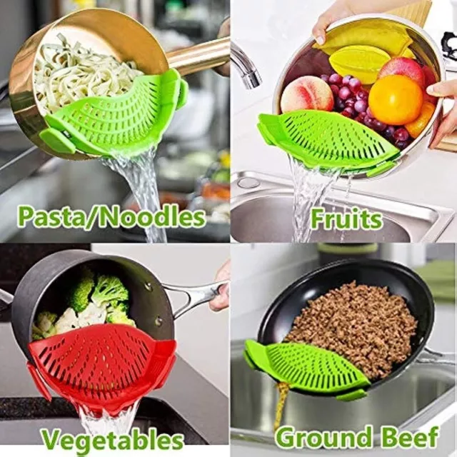 Clip On Strainer for Pots & Pans, Universal Pasta Strainer Silicone Food  Strainer for Spaghetti Meat Grease Fruit Vegetables, Kitchen Gadgets  Colander Drainer 