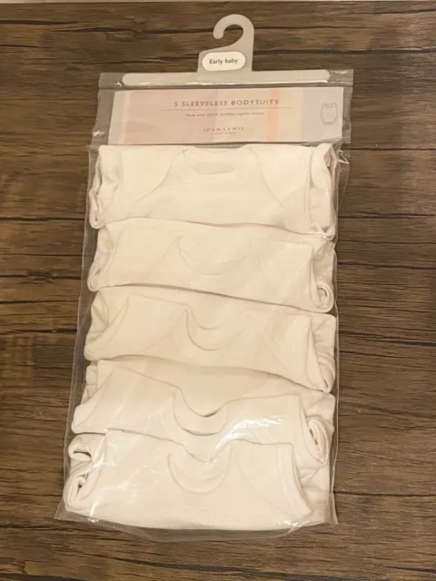John Lewis 5 white Organic cotton Sleeveless bodysuits Early baby 2.3kg 5lbs
