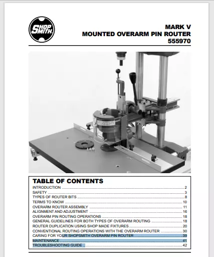 Shopsmith Mark V router manual 2005 44 pages gloss protective covers comb bound