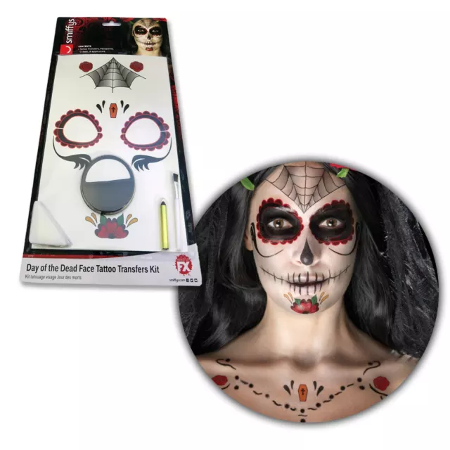Day of the Dead Skeleton Sugar Skull Makeup SFX Set Temporary Flower Tattoo Coco
