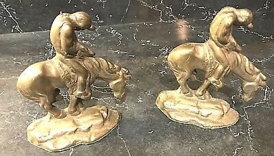 Pair of Vintage END OT THE TRAIL Man On Horse Cast Iron/Metal/Brass Bookends