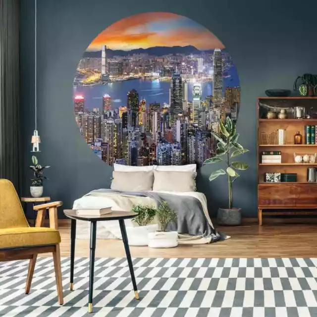 WallArt Wallpaper Circle Skyline by Night 142.5 cm