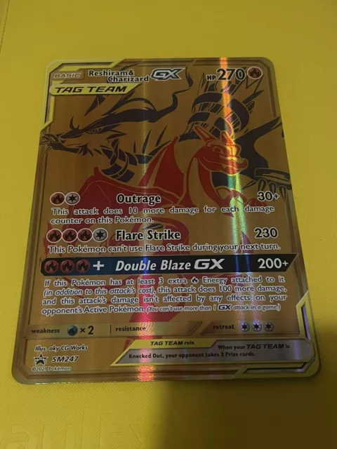 Jumbo Pokemon Reshiram Charizard GX Tag Team Gold Promo SM247 Large Card NM