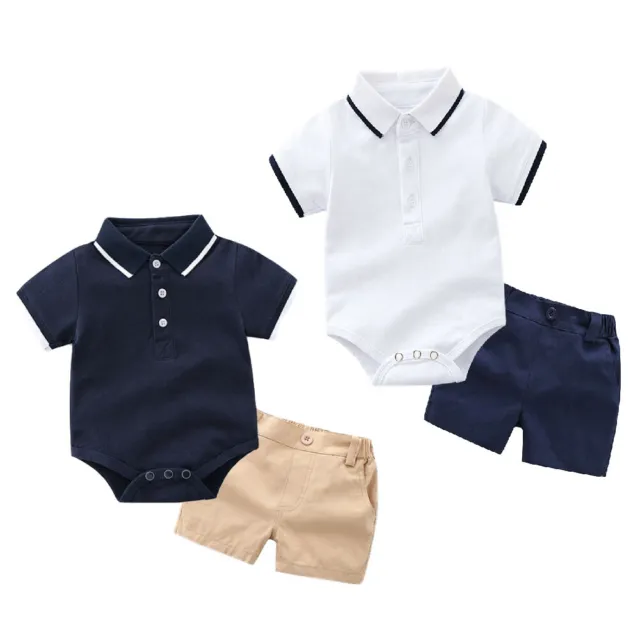 Set abbigliamento formale bambino con romper top in cotone + pantaloncini abito da gentiluomo bambino