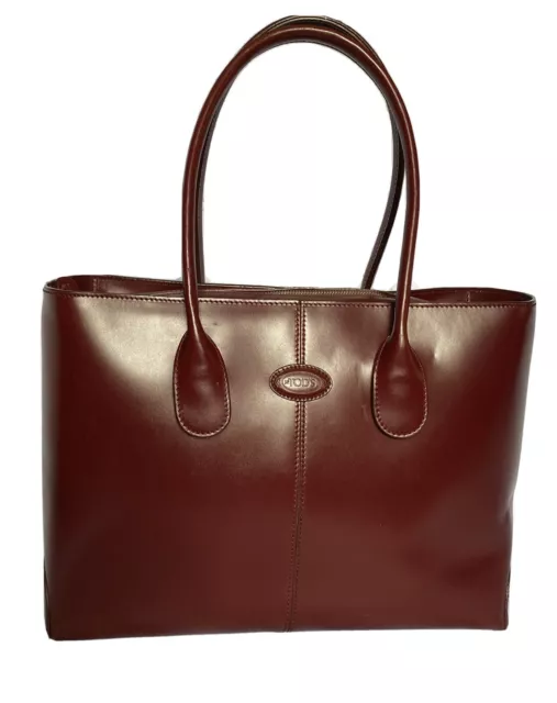 TODS D-Bag Burgundy Leather Satchel Bag Purse Princess Di