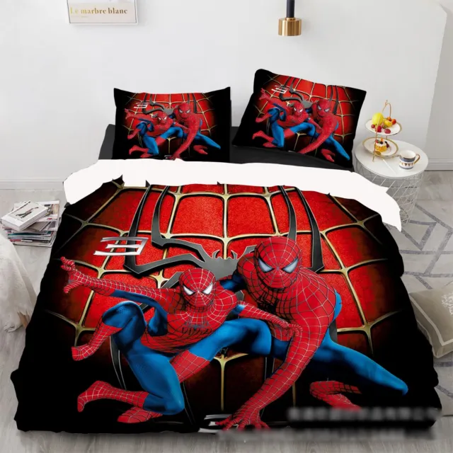 Marvel Super Hero Spiderman 3D Doona Duvet Cover Set Pillowcase Bedding Set 3