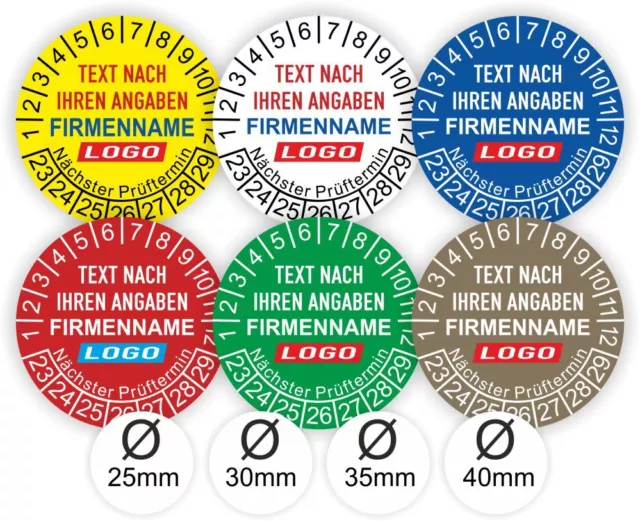 Prüfplaketten DGUV Individueller Werbeaufdruck Nächster Prüftermin Ø:20mm-40mm