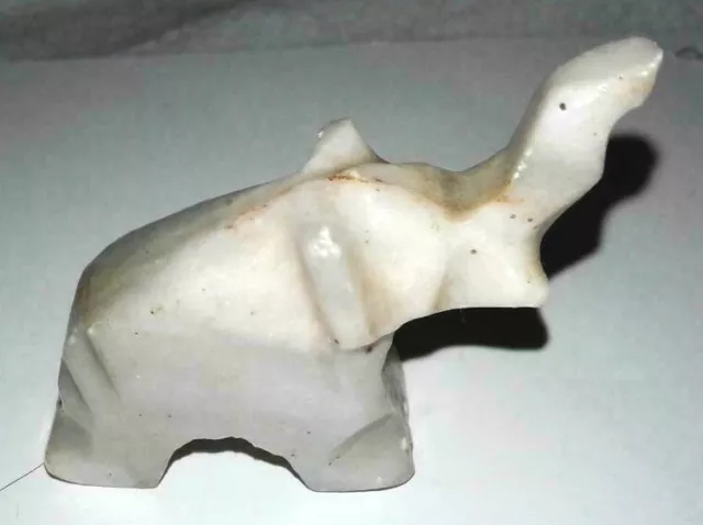 mini marble gray and white carved stone elephant figurine