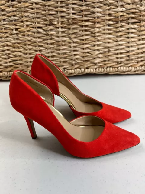 Merona Women's Lainee Pumps Shoes Size 6.5 Coral d'Orsay Faux Suede High Heel