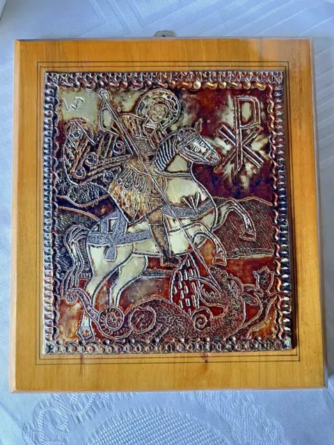 RUSSIAN ICON  St George & Dragon, Orthodox Icon,Hanging Religious Plaque, Greek