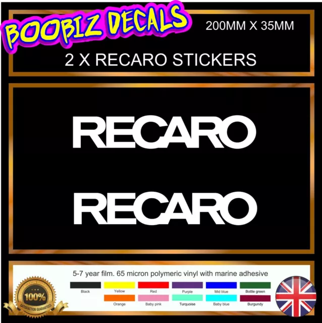 2x RECARO STICKERS 200mm X 35mm each motorsport sponsor  car  styling parts van