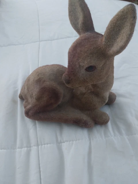 Vintage Flocked Deer Fawn With Spots Coin Bank Flocked Hong Kong 7"