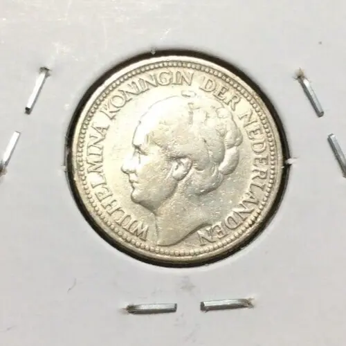 1928 Netherlands 25 Cents SILVER .640 Coin - Circulated - Wilhelmina - Km# 164