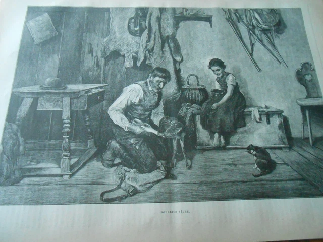 1890 Engraving - Bottle Deer Nurturing