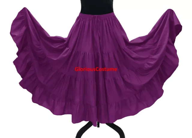 Women Cotton 4  Tiered 10 Yard Skirt Maxi Belly Dance Gypsy Flamenco Tribal Jupe