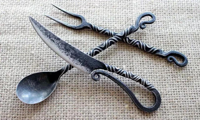 Medieval Hand Forged Cutlery Unique set of iron, A Best Gift ,LARP, Wrought iron