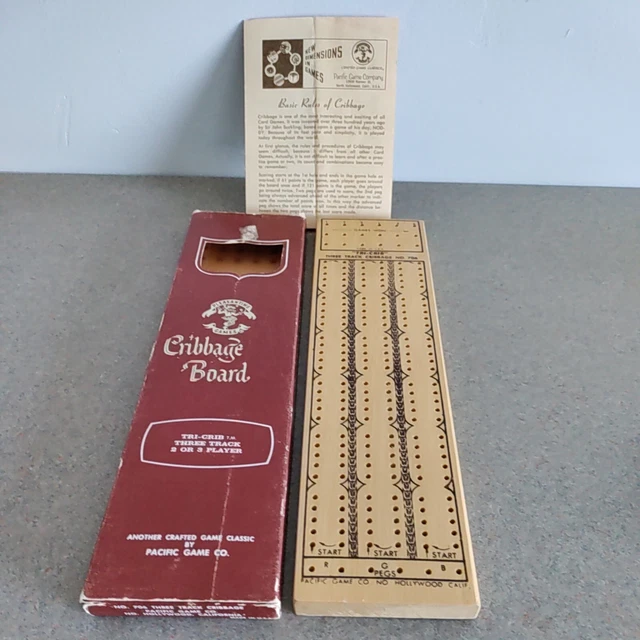 VINTAGE GAMES WOOD Cribbage Board Three Track TriCrib Game Made USA