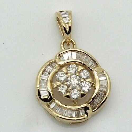 Pendentif en grappe de diamants simulés taille ronde de 1,50 ct plaqué or...