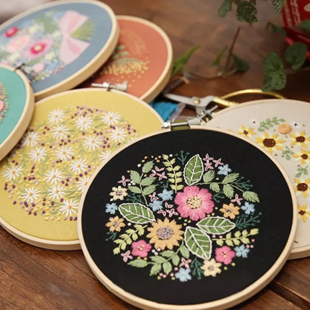 Flower Pattern Cross Stitch Needlework Kit with Sized Hoop for Craft Lovers