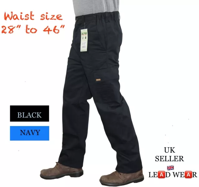 Mens Cargo Combat Work Trousers with Knee Pad Pockets Size 28 - 46 BLACK or NAVY