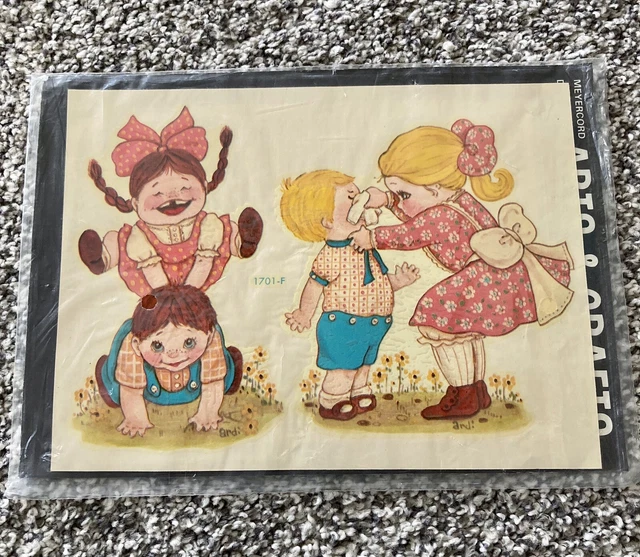 Hoja de calcomanías Vintage Meyercord # 1701-F Country Folk niños