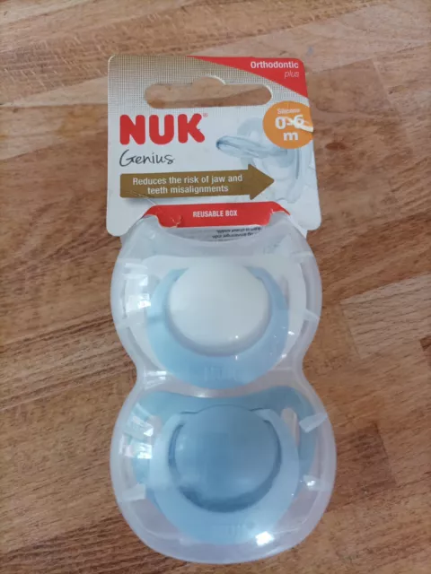 NUK Genius Baby Dummies, 0-6 Months, Silicone, BPA Free, Blue, Pack of 2