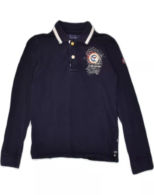 NAPAPIJRI Boys Long Sleeve Polo Shirt 9-10 Years Navy Blue Cotton DA10