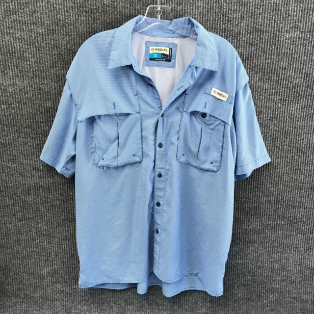 MAGELLAN FISH GEAR Short Sleeve Button Shirt Men's L Relaxed Fit Blue  Vented $8.61 - PicClick