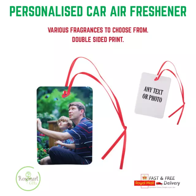 Personalised car air freshener any photo or text with double sided print