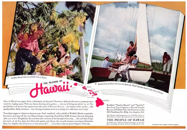 Islands of Hawaii Territory Tourist Bureau Print Advertisement 1937