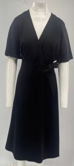 Lanvin Paris Black Satin Short Sleeve Wrap Dress Size 44