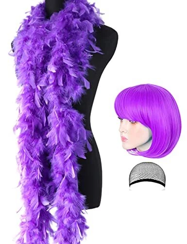 Feather Boas and Wigs - 2 Yards Purple Feather Boa for Women Party Cosplay We...