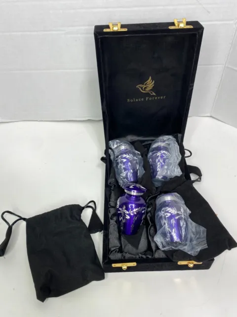 Juego de 4 Mini Urnas de Guardabosques Púrpura Grabadas Plata + Bolsas Caja para Cenizas Humanas para Mascotas