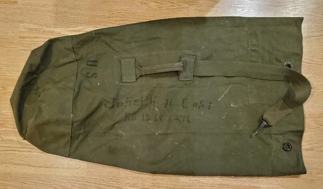 Vintage US Army Large Green Canvas Top Load Duffle Bag with Strap