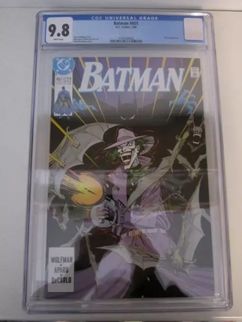 Batman #451 Cgc 9.8 Joker Appearance * Classic Cover Dc Comics *White Pages 1990