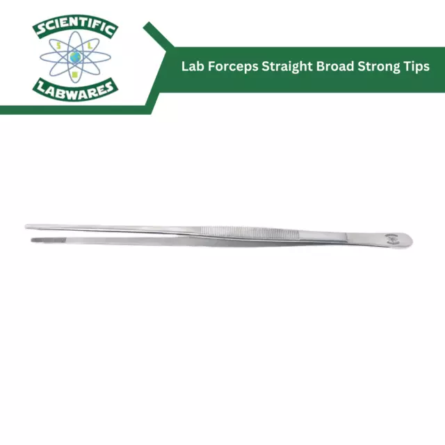 Scientific Labwares Stainless Steel Lab Forceps Straight Broad Strong Tips 12 in