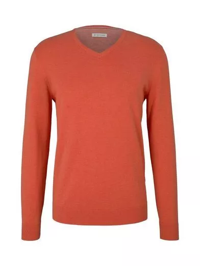 TOM TAILOR Herren Strickpullover orange meliert V-Ausschnitt Gr. L wen. getragen